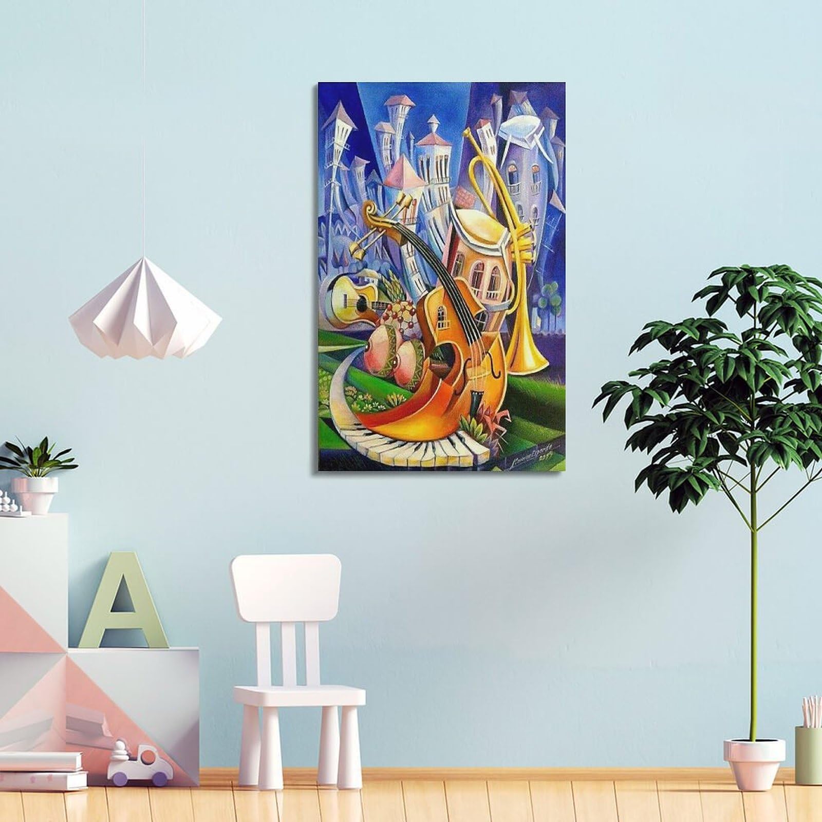 Poster per festival musicali, decorazione per bambini, poster astratto con strumenti musicali, poster decorativo da parete su tela e stampa artistica moderna per camera da letto, poster decorativo per