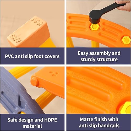 Miniatura 6 de UNICOO Juego de escalada 4 en 1 para niños, escalador de doble arco, rampa de escalada de doble cara, hamaca mecedora, juguetes de escalada para