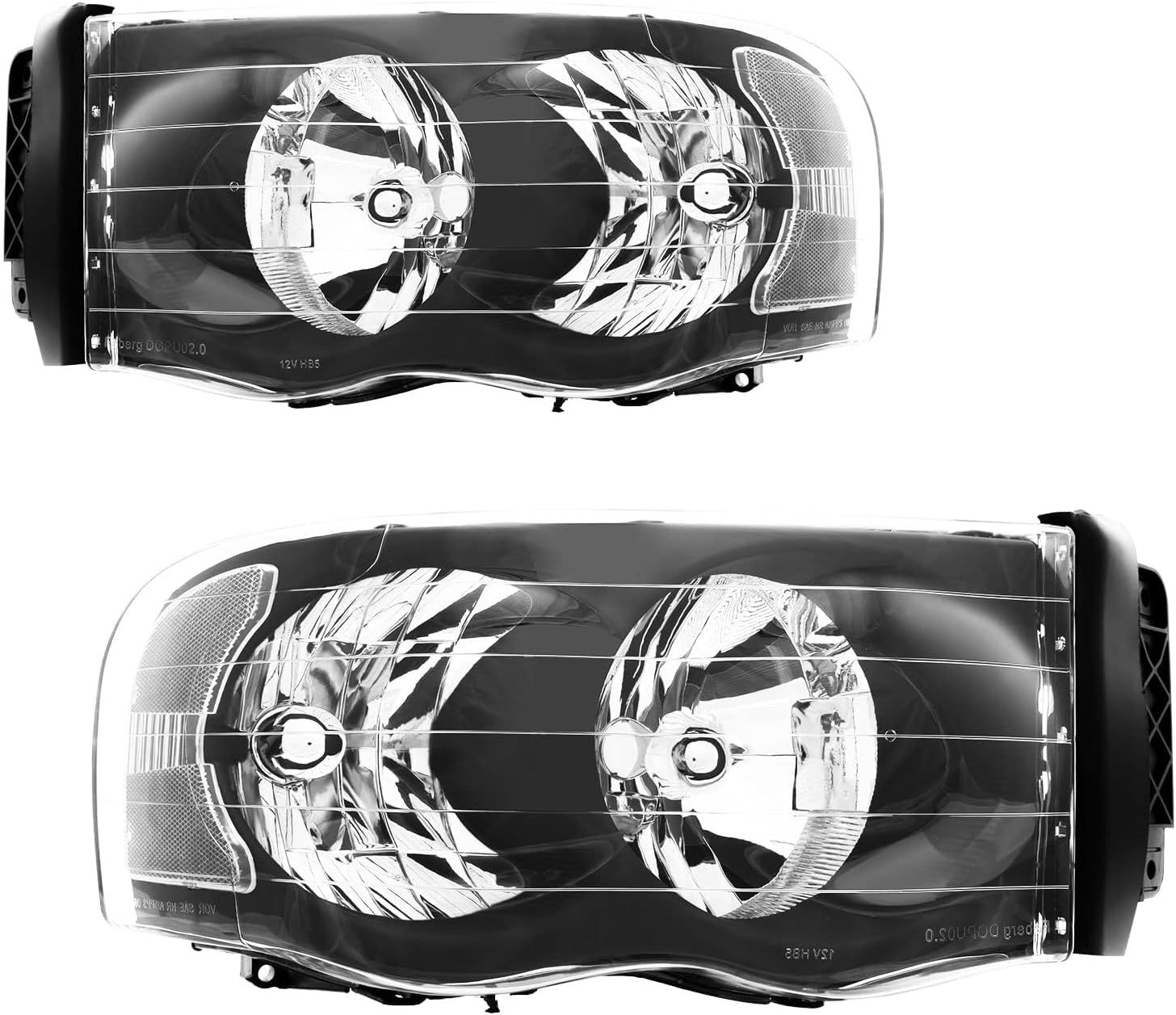 KAX Headlight Assembly,Black Headlights Compatible with Ram 1500 2002-2005,Ram 2500 2002-2005,Ram 3500 2002-2005,Ram 3500 Van 2003-2003 5.9L Clear Reflector Color Clear Lens Color