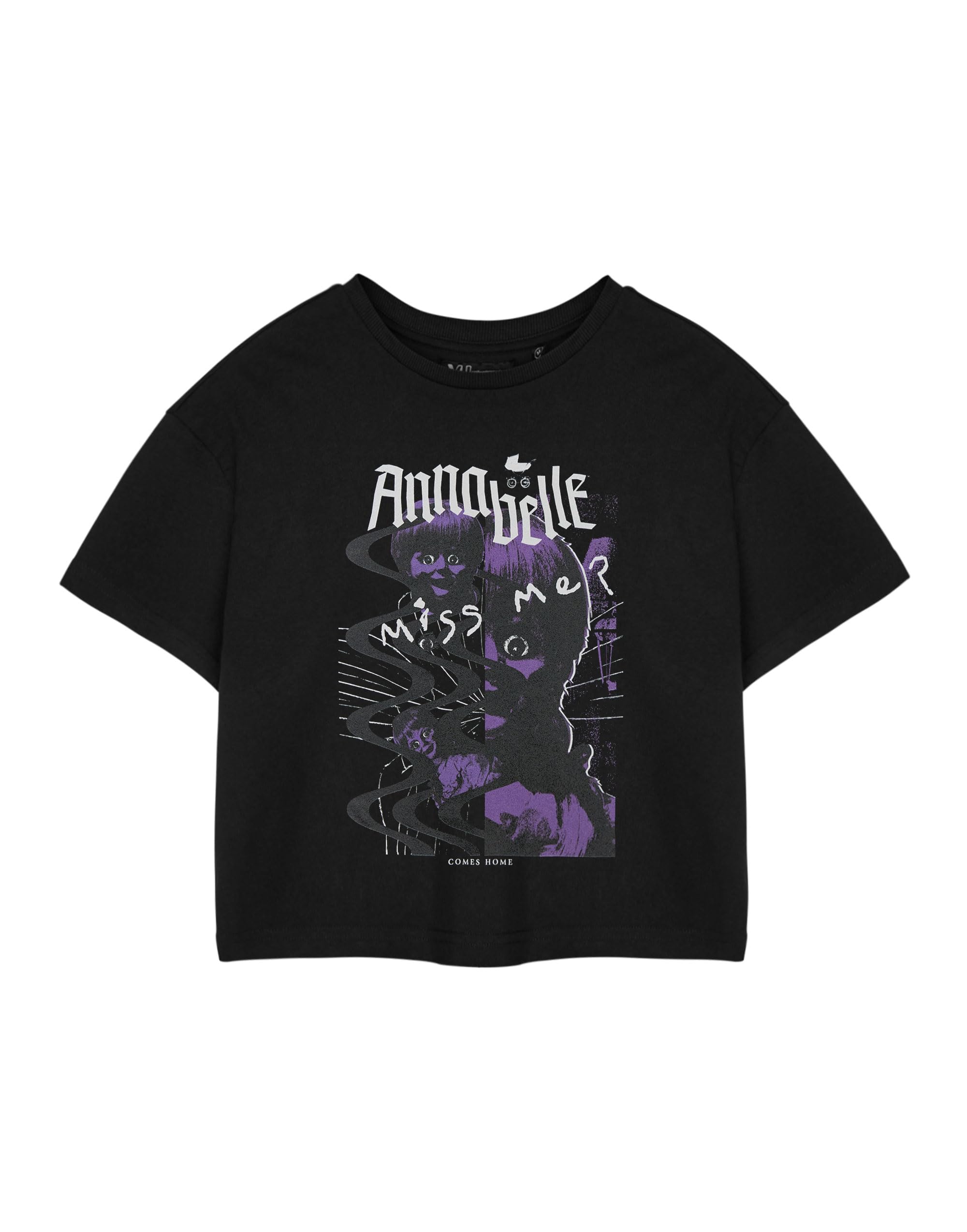 Vanilla Underground Women's Black Annabelle Cropped Short Sleeved T-Shirt | Casual Graphic Tee For | Stylish Annabelle Logo Top | Trendy Summer Fashion | Comfortable Cotton Shirt For