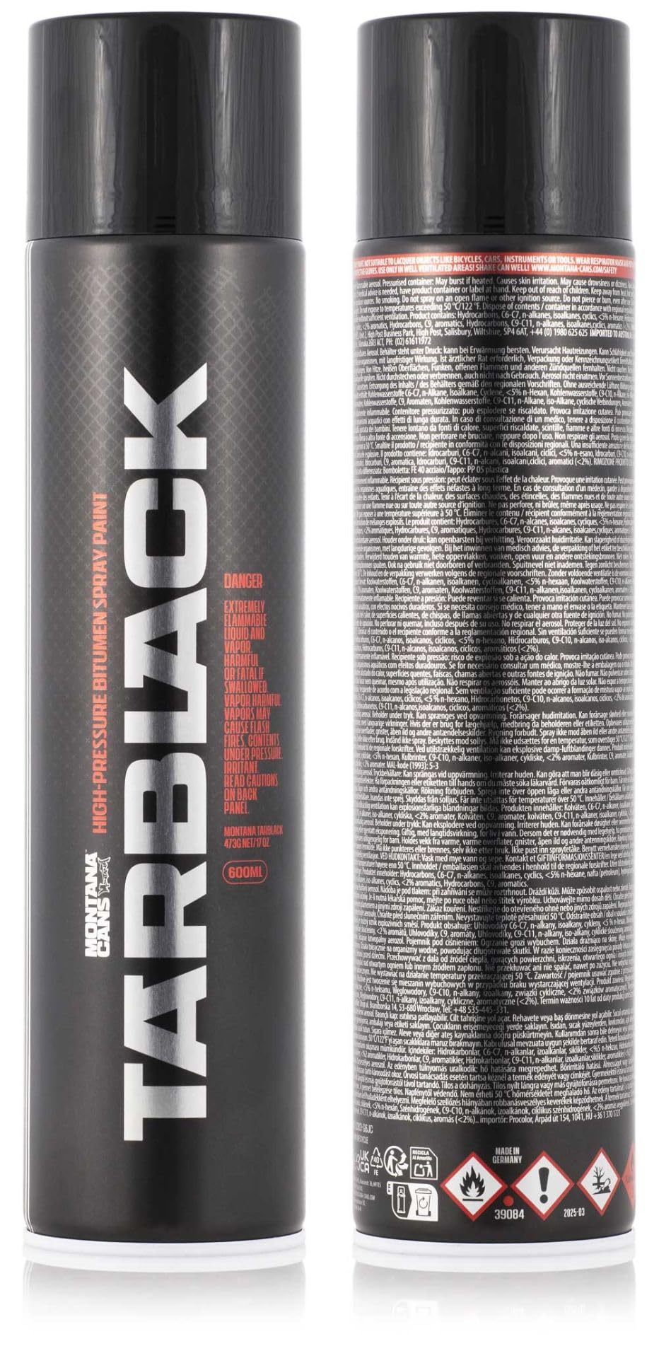 Montana TARBLACK + Silverchrom | 6 x 600ml Hochdruck Spraycans | Winterfest | Optimale Leistung auch bei kaltem Klima!