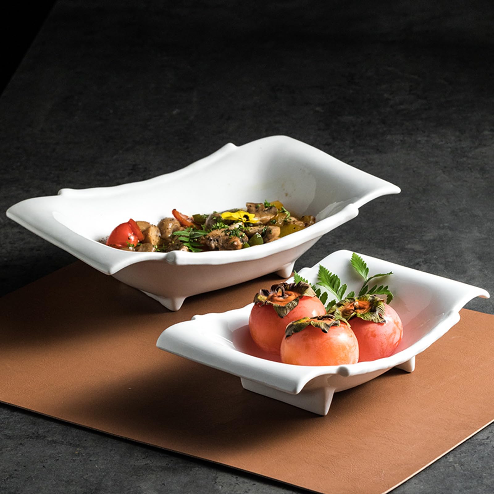 Plato De Aperitivo De Cerámica Con Forma, Plato Moderno Multifuncional, Plato De Exhibición De Alimentos, Plato Para Servir Ensaladas, Frutas Y Mariscos, Resistente A Los Arañazo(Size:26.5*19*7.4CM)