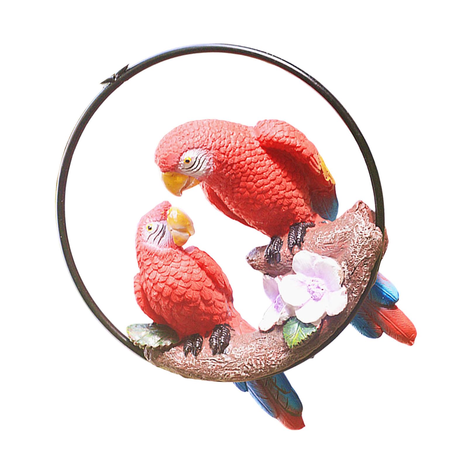 BUBEFSKD Colorful Macaw Parrots Figurine Iron Rings Hanging Ornament for Home Offices and Party Garden Backyard Patios Decoration Garden Yard Decoration
