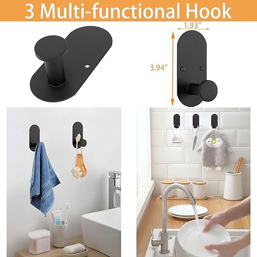 Miniatura 6 de TocTen Juego de 5 toallas para montar en la pared o autoadhesivas, juego de accesorios de baño de acero inoxidable que incluye toallero de 16