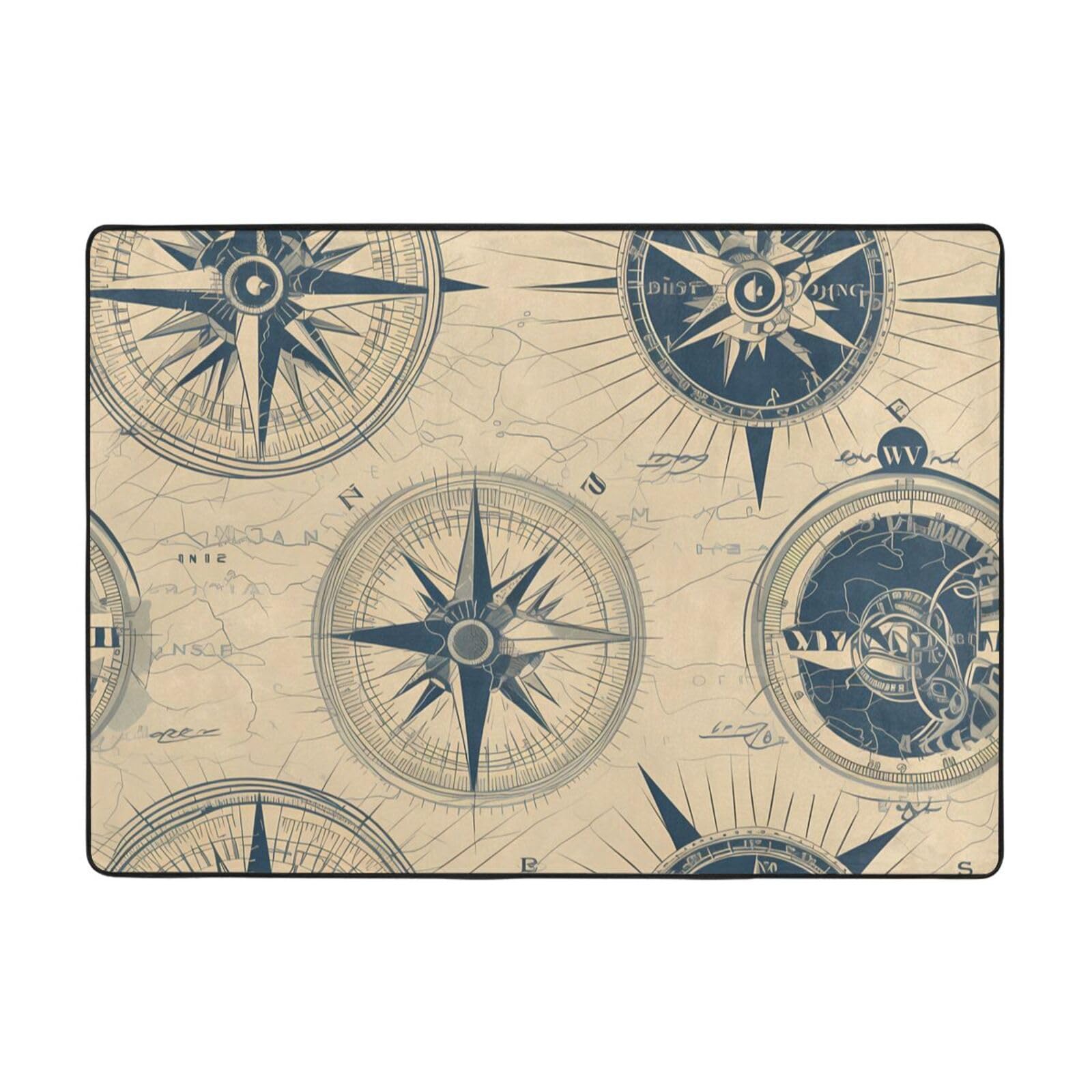 Tapis imprimé nautique boussole grand tapis velours fin doux au toucher