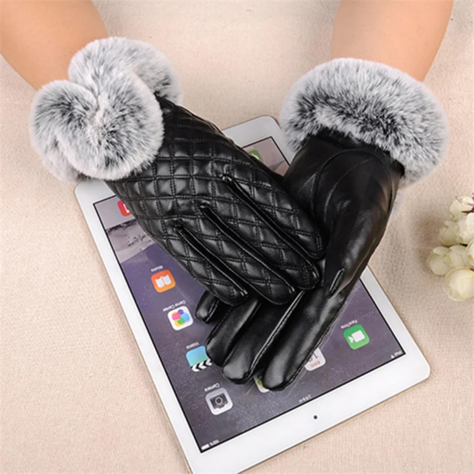 liyang Winter Gloves for Women Leather Thermal Warm Thick Winter Mittens(Purple,One Size)