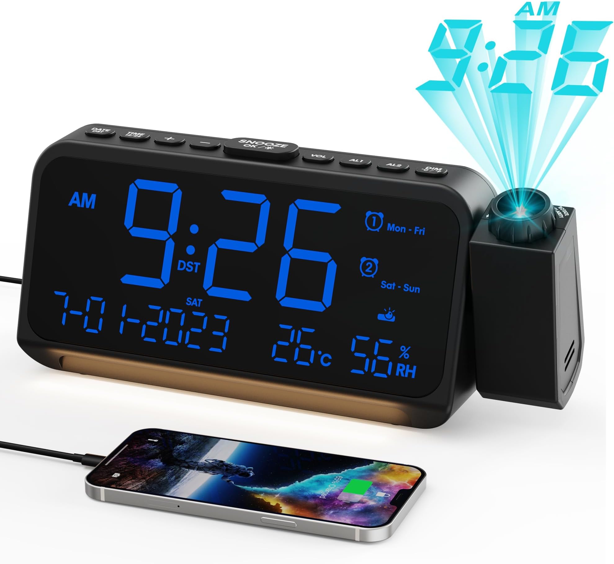 Projection Alarm Clock for Bedroom, Digital Clock Projects on Wall