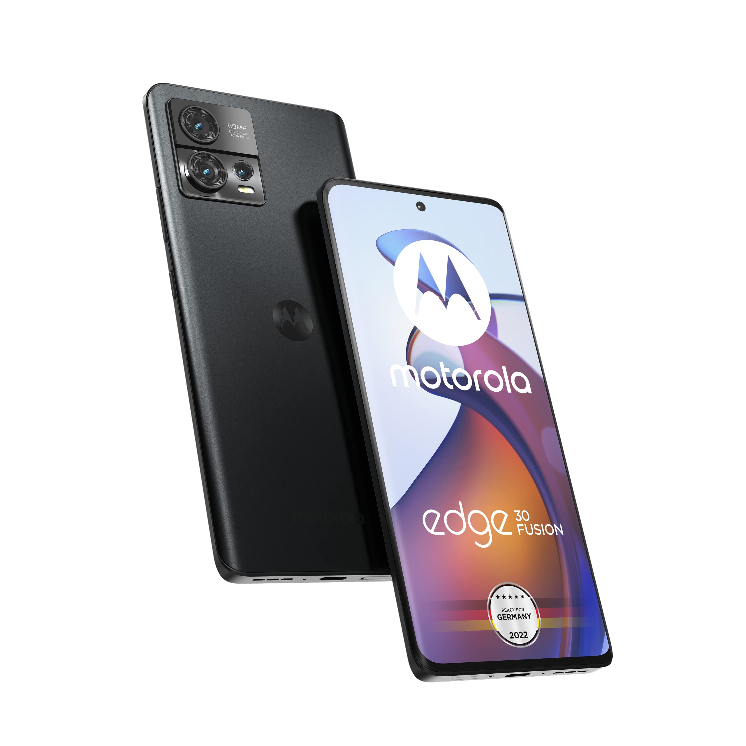 Motorola Moto Edge30 fusion Smartphone (6,55'-FHD+-Display, 50-MP-Kamera, 8/128 GB, 4400 mAh, Android 12), Cosmic Grey, inkl. Schutzcover + KFZ-Adapter [Exklusiv bei Amazon]