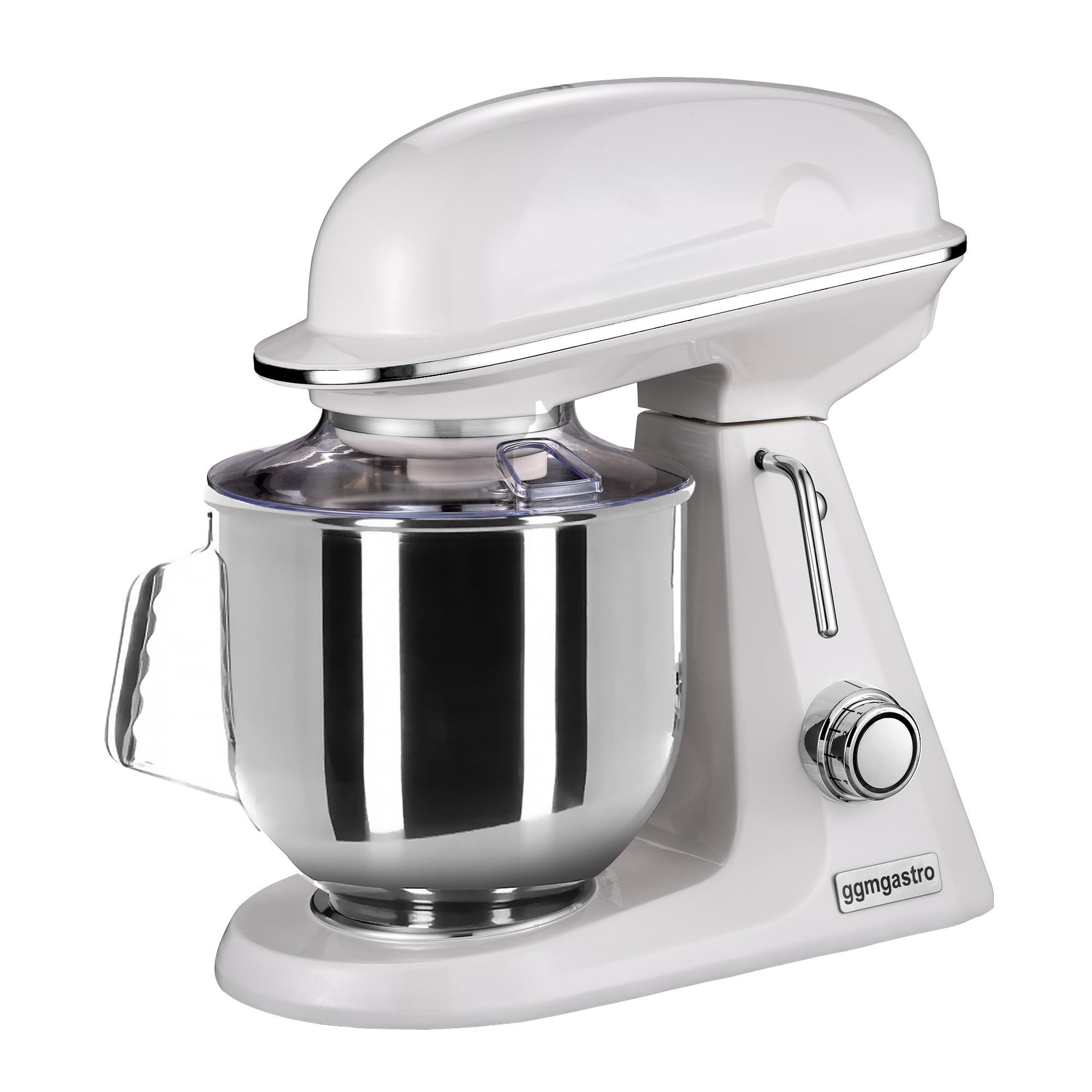 GGM Gastro | RMF7B-MW | Planetenrührmaschine - 7 Liter - 350 Watt - inkl. 3 Rühraufsätze & Spritzschutz - Milch-Weiß