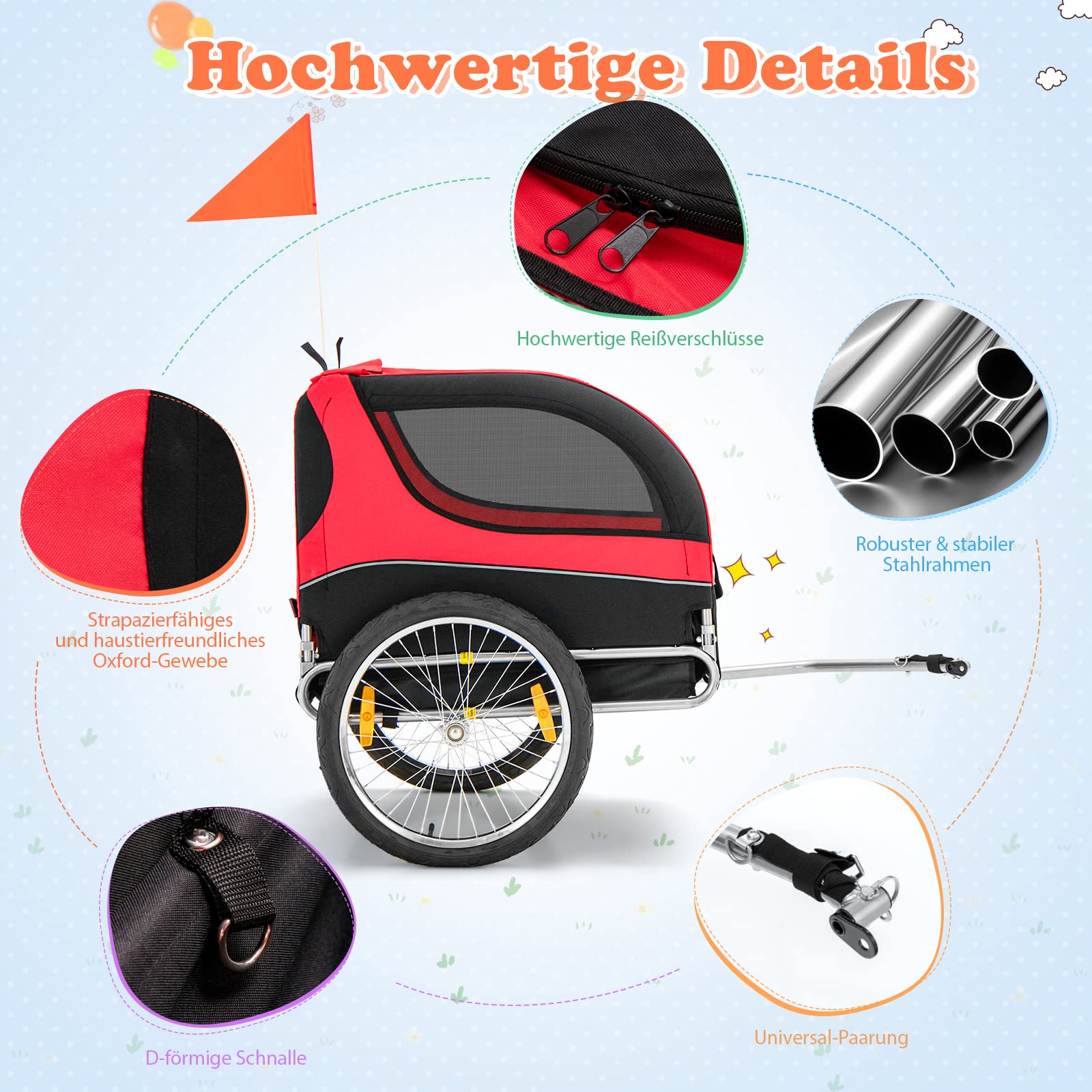 Bicycle Gear Hondenfietskar - Fietskar Hond - Fietsaanhanger voor Honden tot max. 40 KG - Hondenkar Opvouwbaar - Hondenkar met Reflectoren en Verstelbare Regenhoes - Blauw