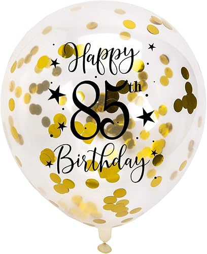 Globos dorados de látex con confeti número 85, decoración de globos de fiesta de cumpleaños de 85 años con confeti, 12 pulgadas, paquete de 16