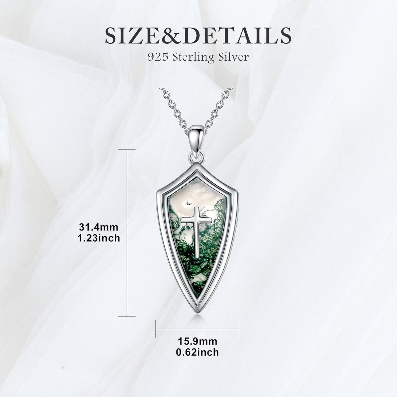 Cross Moss Agate Necklace for Women S925 Sterling Silver Moss Agate Necklace for Women Handmade Silver Pendant Fine Jewelry Gifts for Mother’s Day Women Her - Image 6