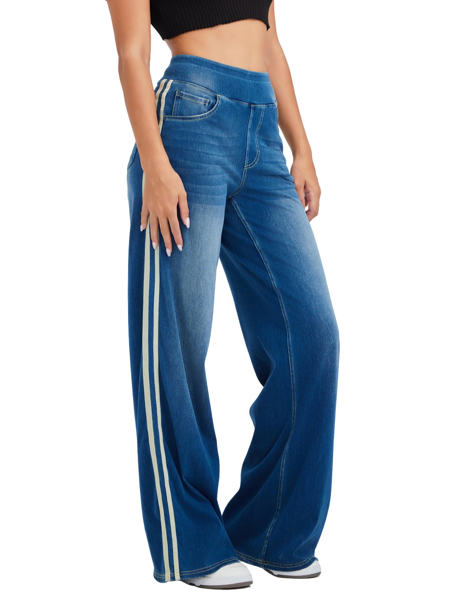 Wide Leg Jeans for Women,Unique Color Block Design,High-Waisted Straight Cut,High Elastic…