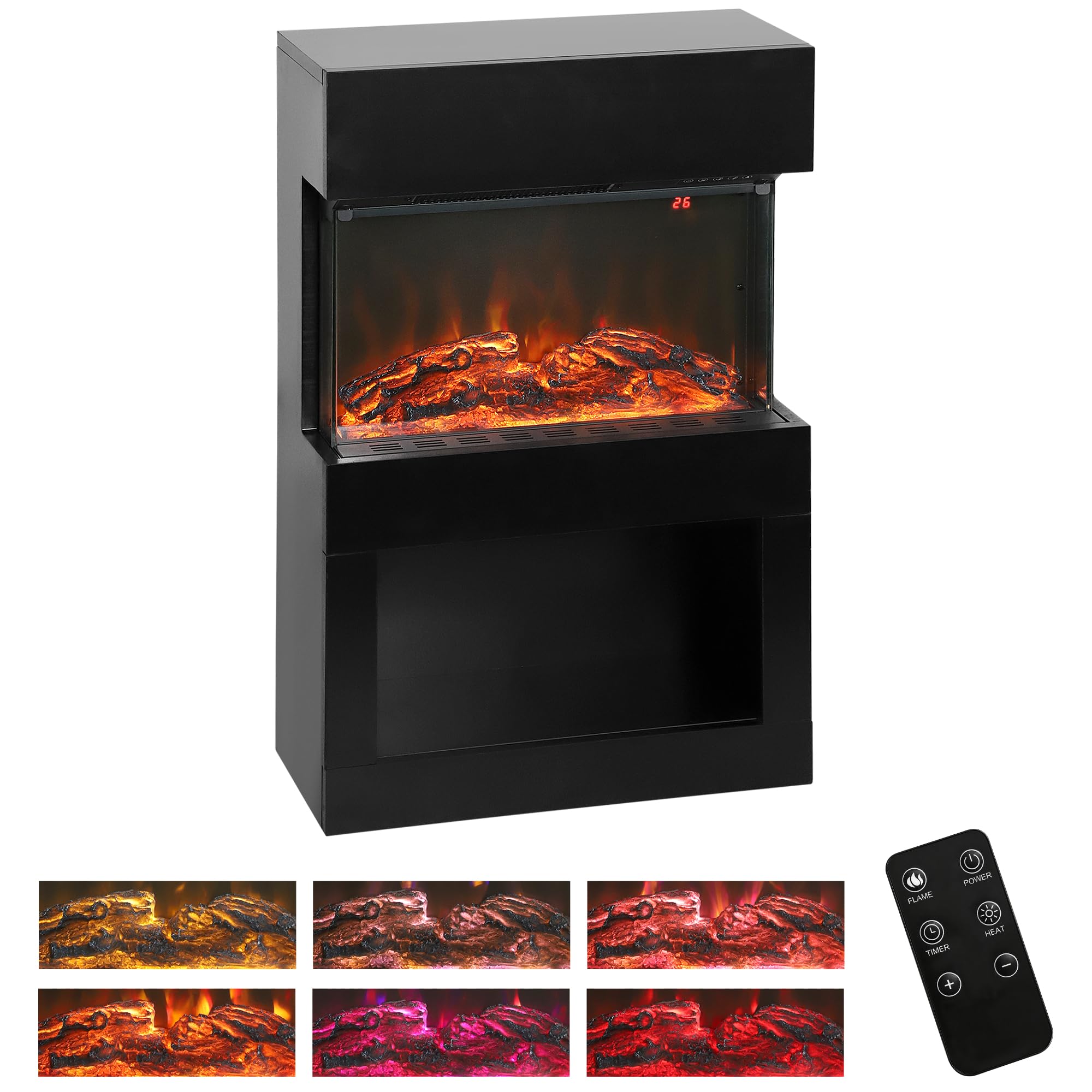 Homcom Unisex Black 1000W/2000W Electric Fire And Mantel With Remote & Timer In