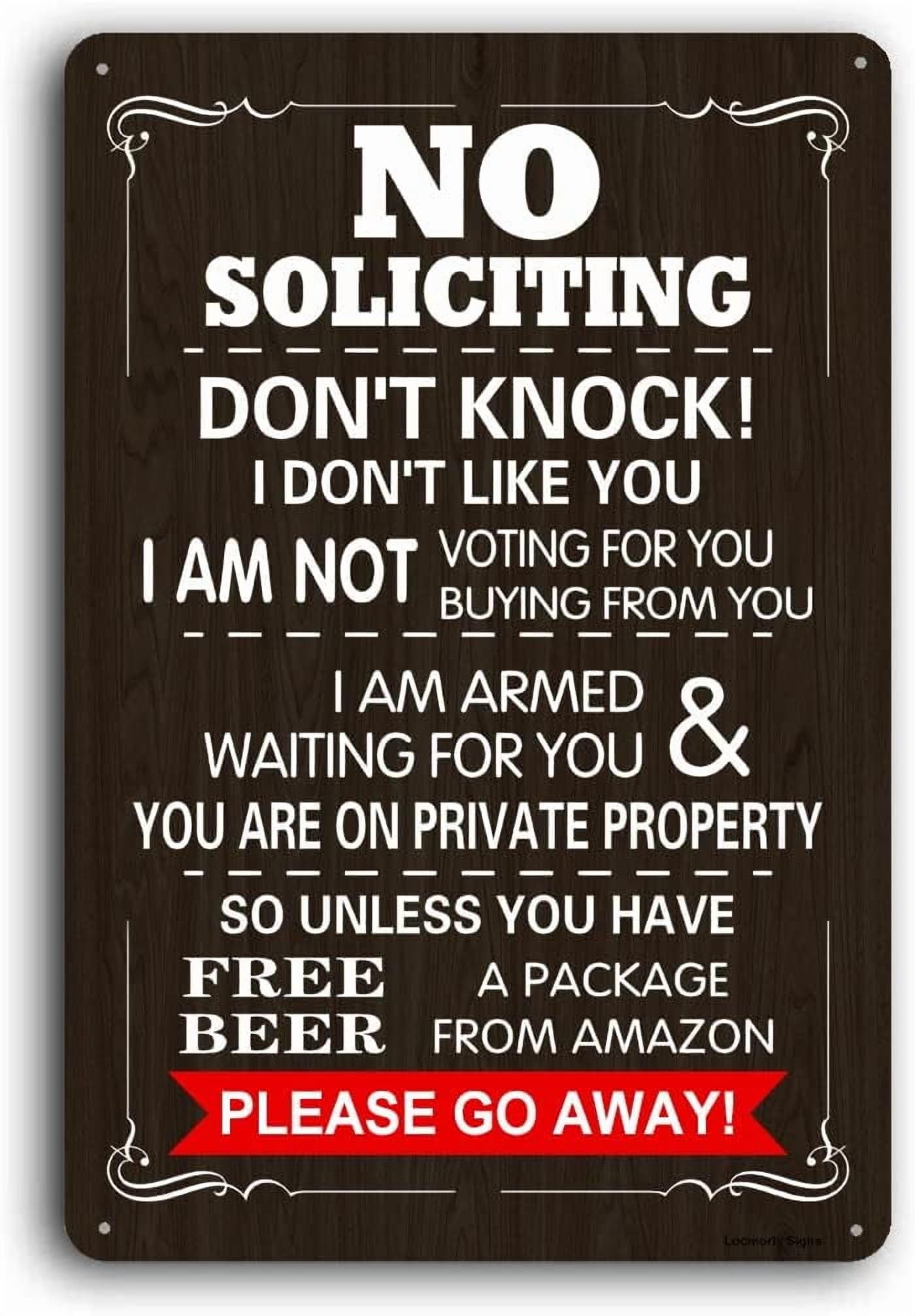 (2-Pack) Metal Tin Sign No Soliciting Sign for House, 8x12 Inch, No Soliciting Sign Private Property Don't Knock Signs