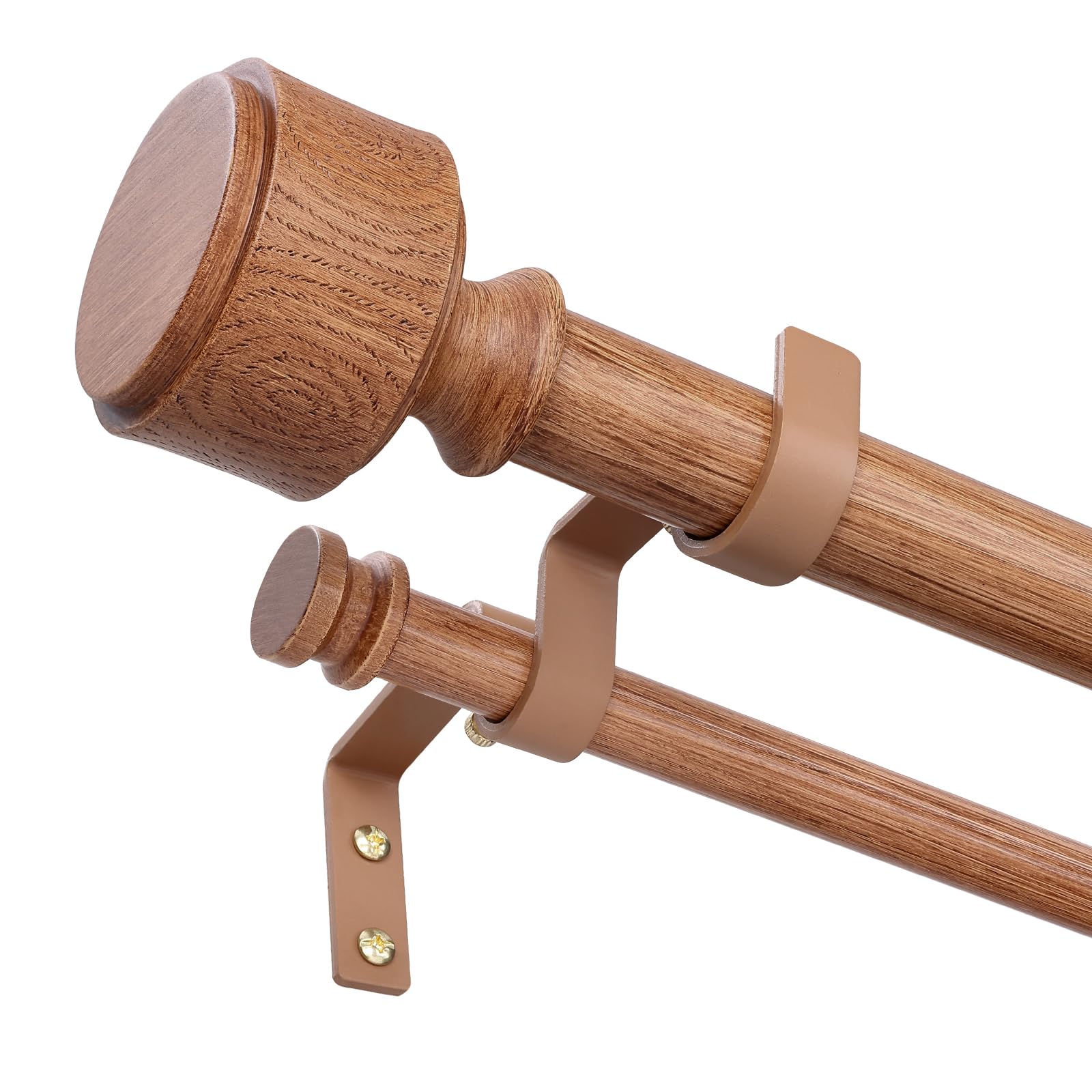 Wolistsa Wood Double Curtain Rod 36-124 Inch, Boho Decorative Dual Rods