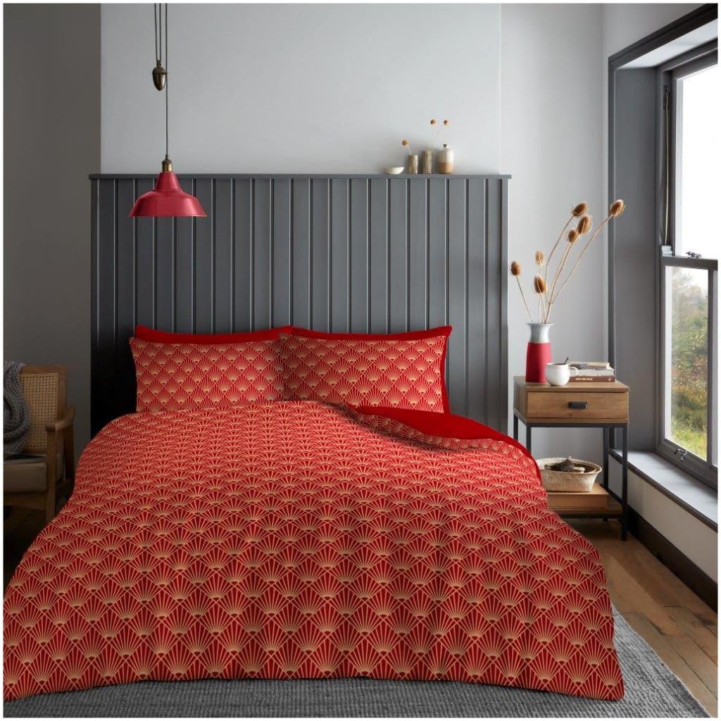 GC GAVENO CAVAILIA Microfiber Duvet Cover Set | Geometric Bedding Sets Red Quilt Covers With Pillowcases | Reversible Kingsize Duvet Cover Sets - Button Closure