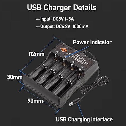 Miniatura 5 de Cargador de batería 18650 de 4 bahías, cargador inteligente USB universal para baterías de iones de litio recargables de 3.7 V, compatible con