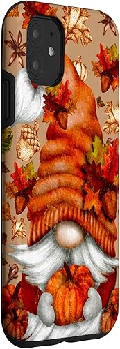 Miniatura 3 de Funda para iPhone 11 con diseño de calabaza de gnomo marrón con diseño de hojas de otoño
