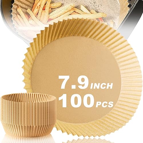 Forro de papel desechable para freidora de aire, tamaño grande de 8 pulgadas, antiadherente, desechable, papel de hornear para freidora de aire, a