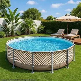 Piscina de Armação Circular, 7.200 Litros, 3,66m, PVC, Estrutura em Aço, Tripla Camada, com Válvula de Deságue