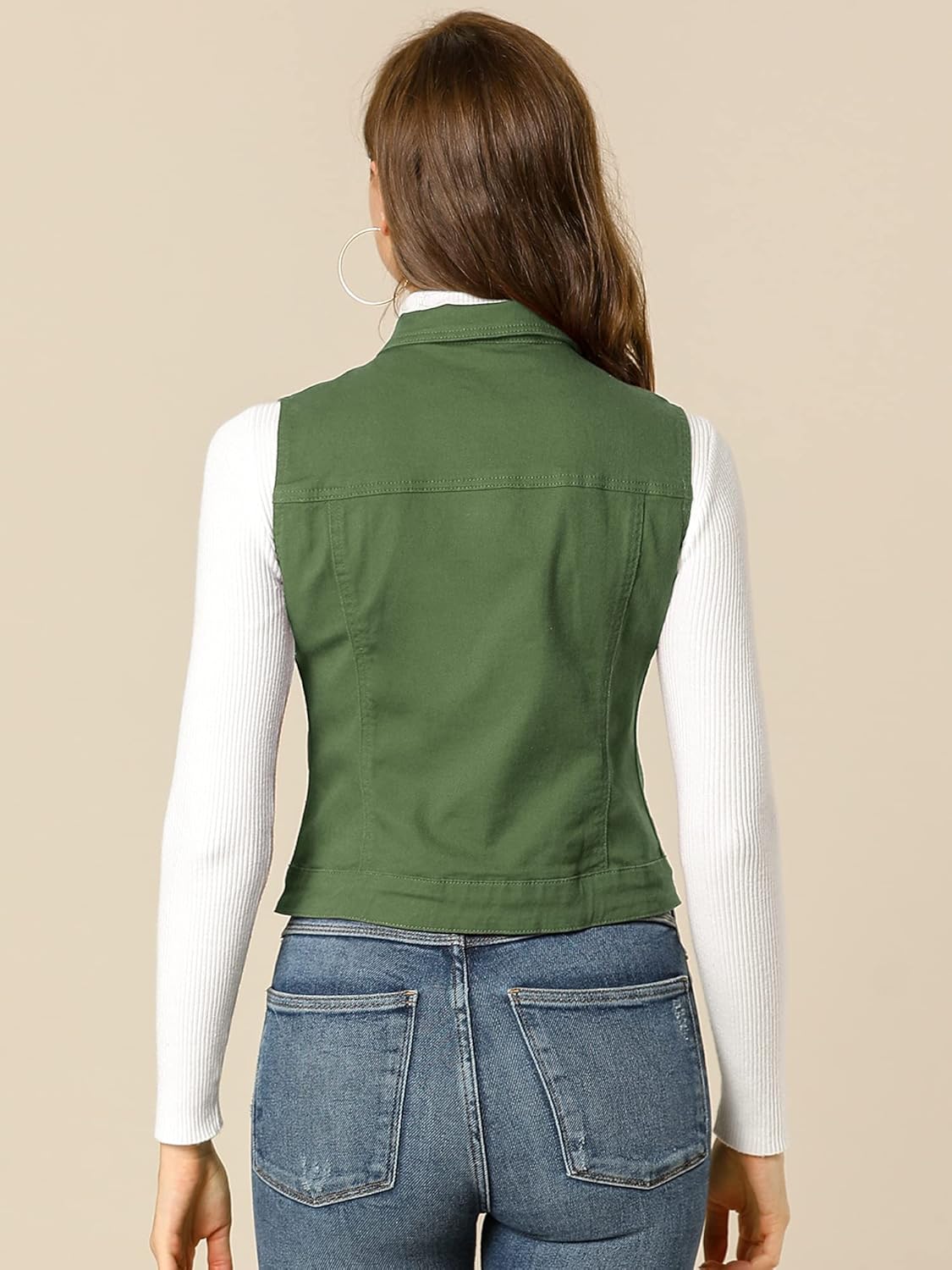 Allegra K Women's Buttoned Washed Denim Vest Jacket W Chest Flap Pockets - Image 5