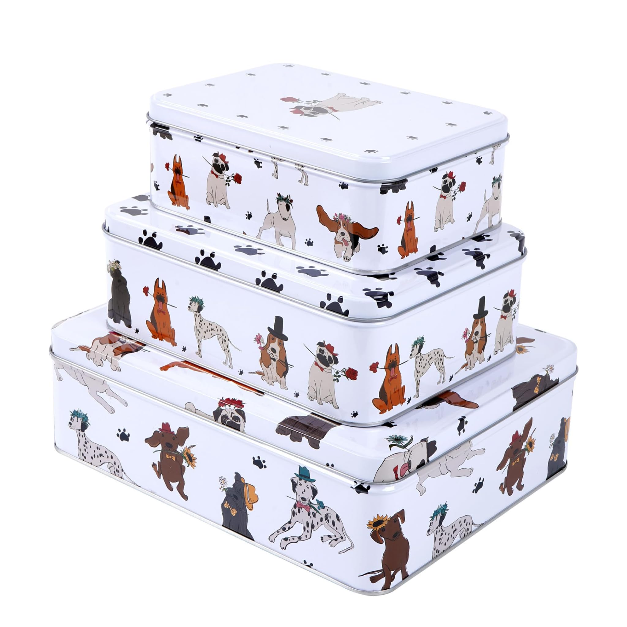 SiXsigma Sports Set of 3 Nesting Cake Storage Tins - Airtight Containers for Cakes, Biscuits & Sweets Large, Medium & Small Sizes - Perfect Mothers Day Gifts For Kitchen (MT-DOG-CTS)