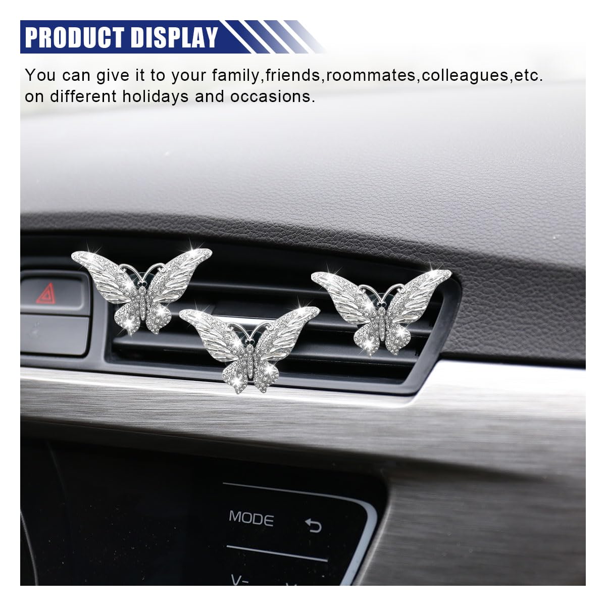 3 clips de ventilación de coche con diamantes de imitación de cristal, bonito difusor de aromaterapia, clip de ventilación de coche, accesorios de decoración interior de automóvil para niñas y mujeres