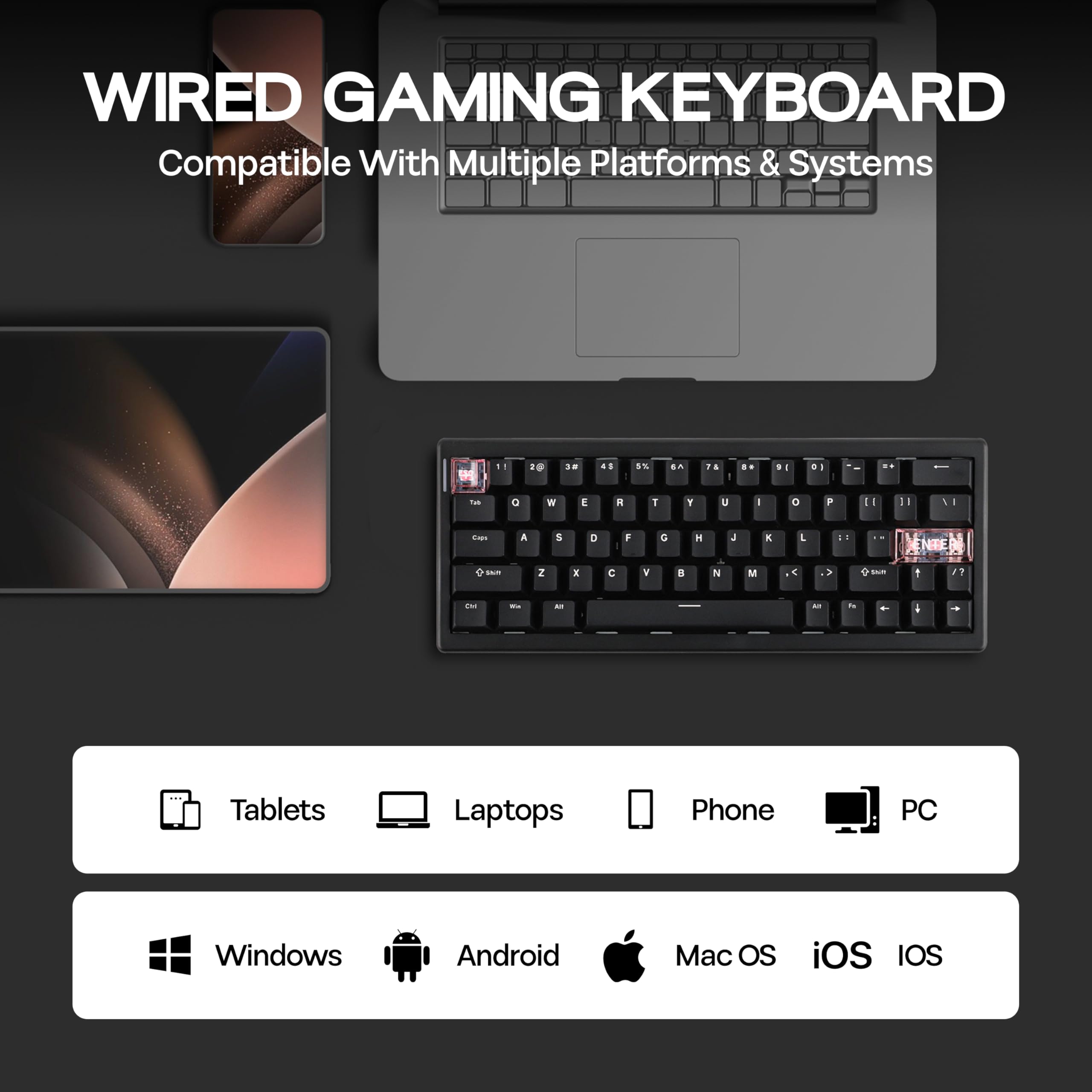 MechLands CIDOO C60 HE Wired Rapid Fast Gaming Keyboard con interruttore magnetico silenzioso, tastiera con effetto hall con frequenza di polling 8K, latenza 0,125 ms, layout compatto a 63 tasti,