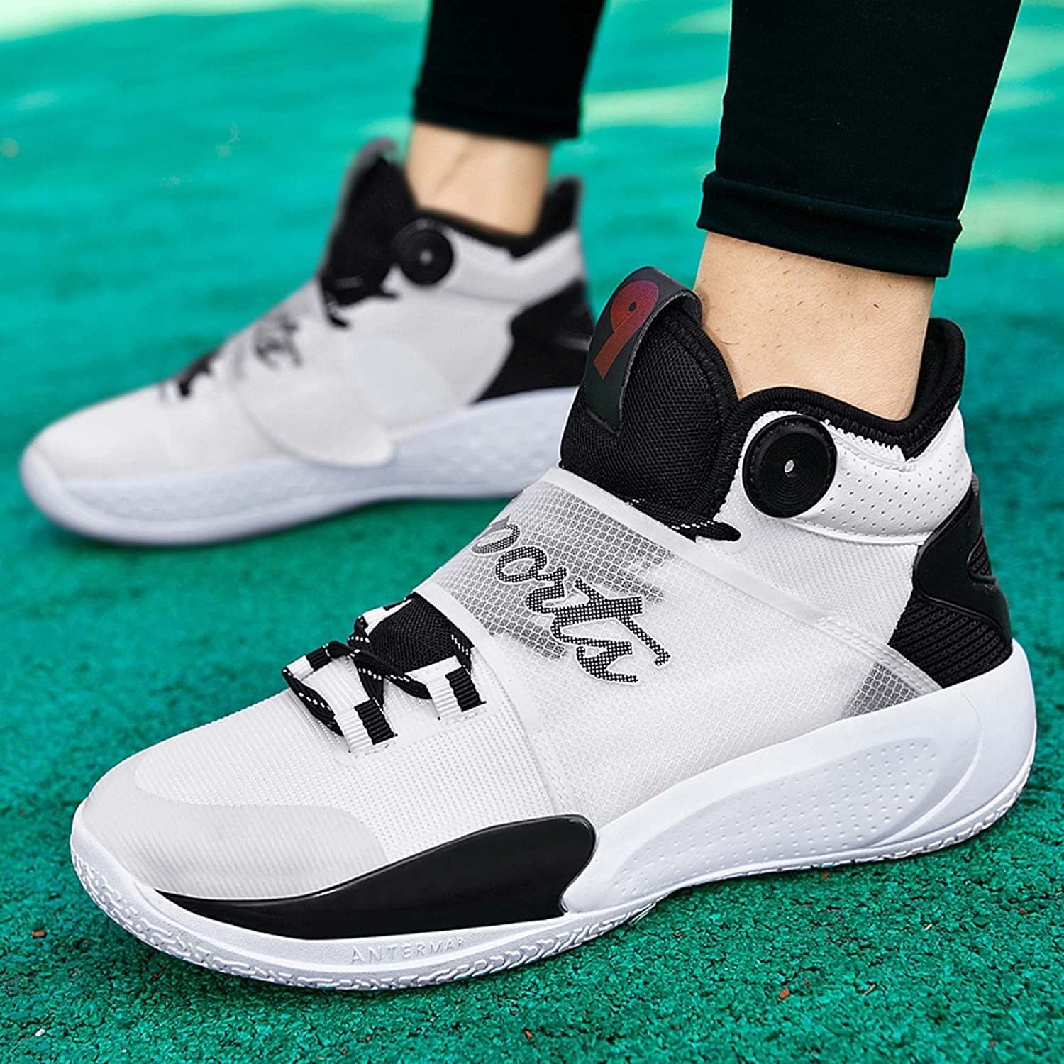 Bolognifi Chaussures de Basket-Ball for Hommes, Chaussures de Sport de Plein air antidérapantes, Chaussures d'entraînement de Plein air Respirantes, Bottes de Balle de Rue (Color : White, Size : 42