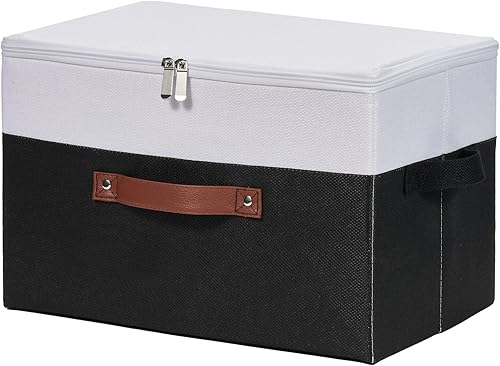 Miniatura 12 de Contenedores de almacenamiento con tapa con cremallera de tela de algodón y lino, cestas de almacenamiento con tapa, cajas plegables lavables para