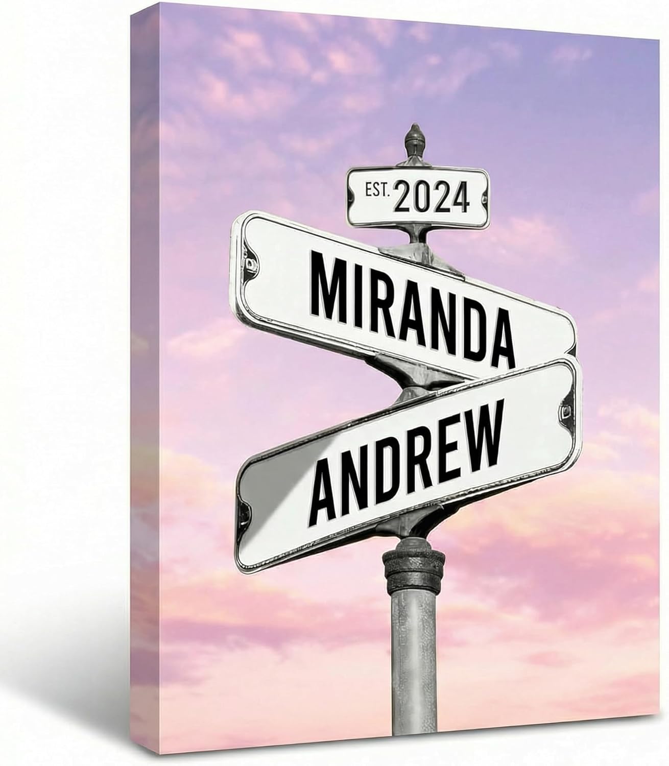 TWING Personalized Street Sign Wall Art for Couples,Custom Name & Date Street Sign Poster Canvas，Gifts for Girlfriend Boyfriend, Wedding Anniversary 12" W x 12" L （Made in USA）