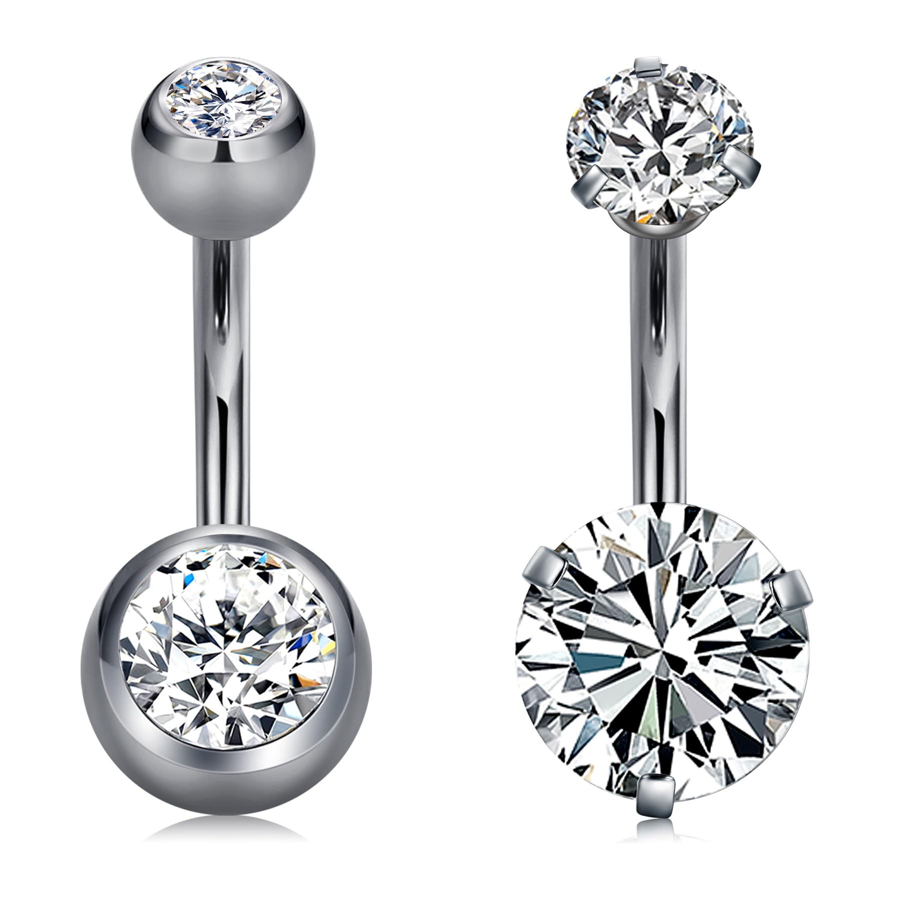 Rajnard Bauchnabelpiercing Titan 6 8 10 12 14mm Stablänge Silber Banane Barbell Set 14g Herz Hängend Bauchnabel Piercing Schmuck
