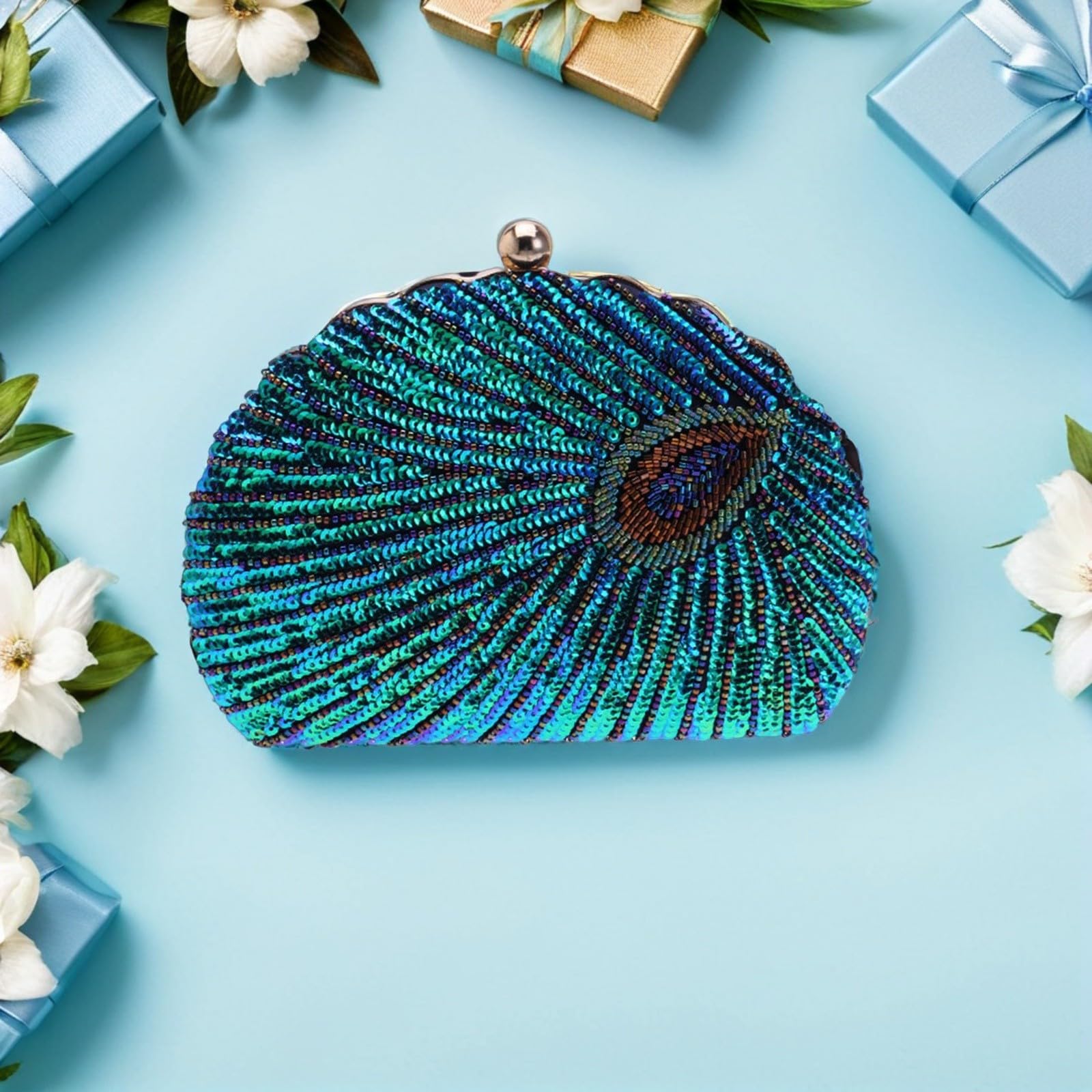 LIFKOME Bolso de Noche Lentejuelas para Mujer, Elegante Bolso de Mano de Poliéster Verde Adecuado para Fiesta y Banquete, Diseño Brillante y Llamativo