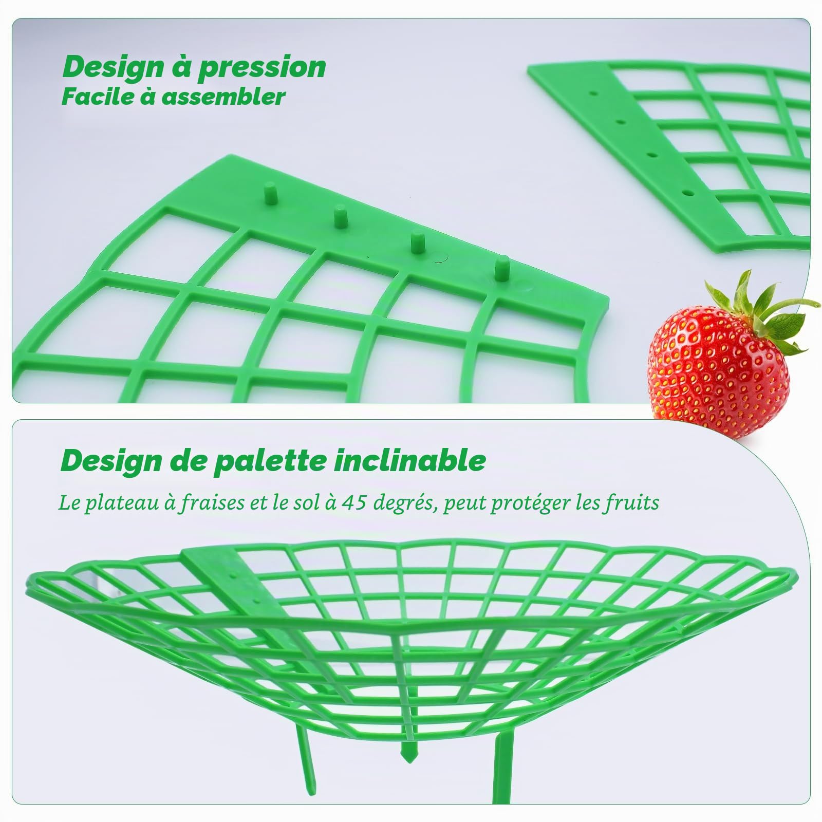 15 Pièces Support Fraisier, Plastique Amovible Supports pour Fraises Diamètre 30.6 cm Support de Culture de Fraises pour Fraise, Légume, Fleur, Plante (Vert)
