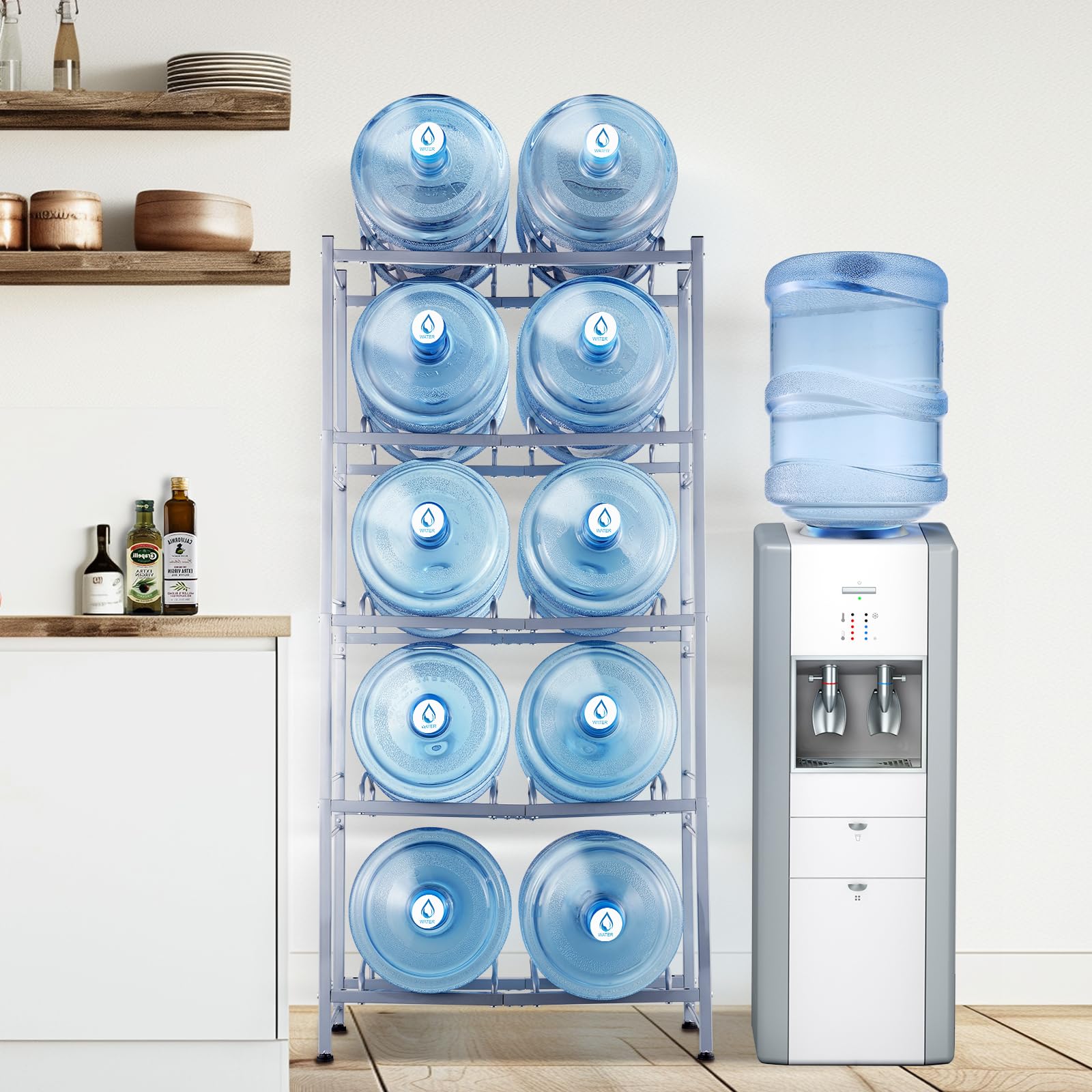 VEVOR Rack à Bonbonnes à 5 Niveaux et 2 Rangées, Support Bouteille d’Eau de 18,9 L, Capacité 10 Pièces, Range Bonbonnes d’Eau Solide, Rangement pour Garde-Manger, Cuisine, Bureau, Salon, Usine