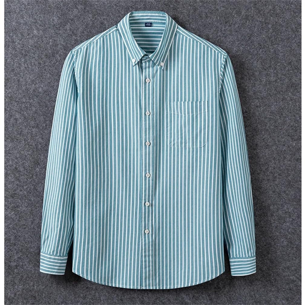 Adhdyuud Camisa de algodón Oxford a rayas para hombre, casual, de negocios, manga larga, a cuadros, ajuste regular, con bolsillo