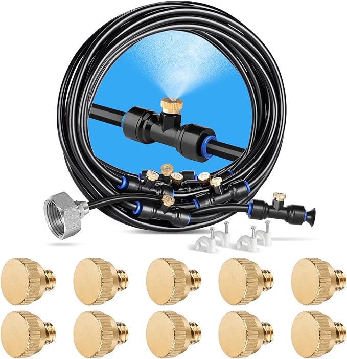 HOMENOTE Misting Cooling System, 26FT (8M) Misting Line + 7 Brass Mist Nozzles + a