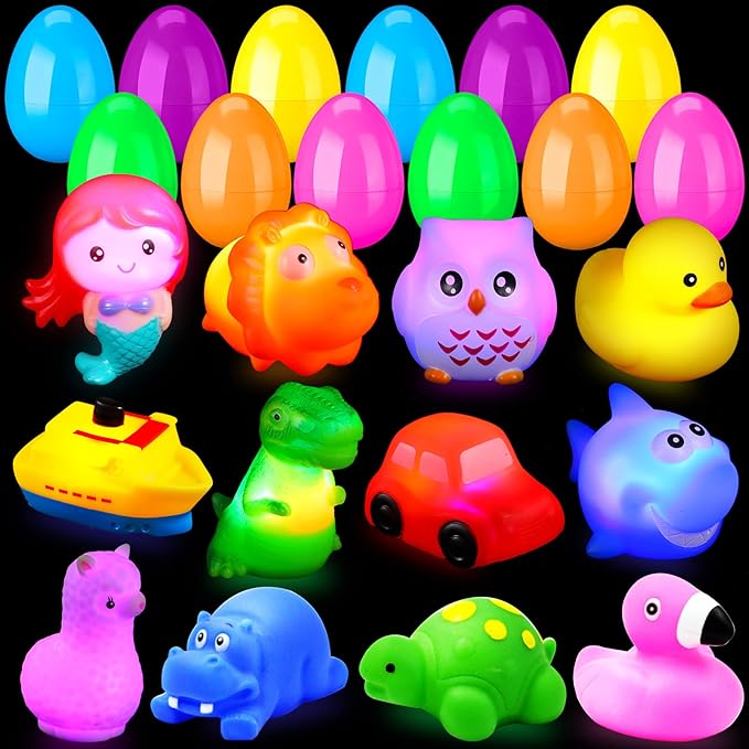 12 Pcs Prefilled Easter Eggs Baby Bath Toys Light up Bath Toys Floating Bathtub Toys
