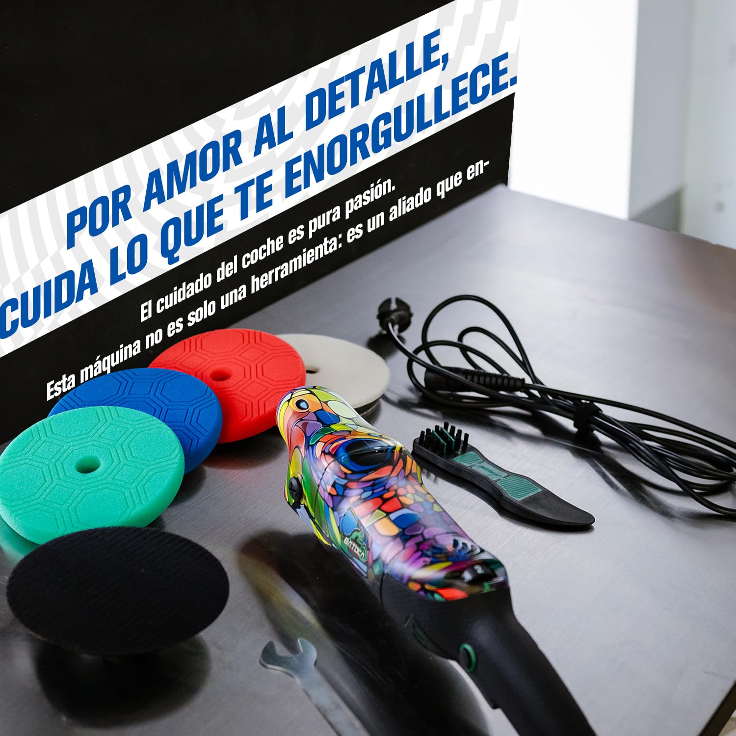 BATOCA P2 Pulidora de Coche 1000W Alto Par - Rotativa 150mm Profesional para Corrección de Pintura - Antivibración, Cable Extraíble 8m, 6 Velocidades 1000-3800 rpm - Barco, Caravana, SUV