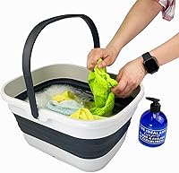 Vista 31 de SAMMART Collapsible Basket with Handle, 13L (3.4 Gallon), TPE & PP, White/Stone Blue, Modern Design