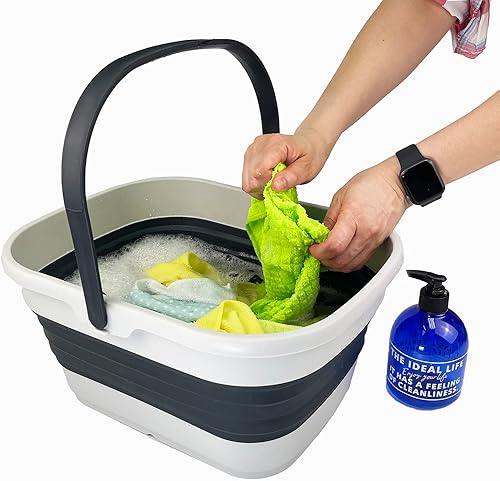 Miniatura 31 de SAMMART Collapsible Basket with Handle, 13L (3.4 Gallon), TPE & PP, White/Stone Blue, Modern Design