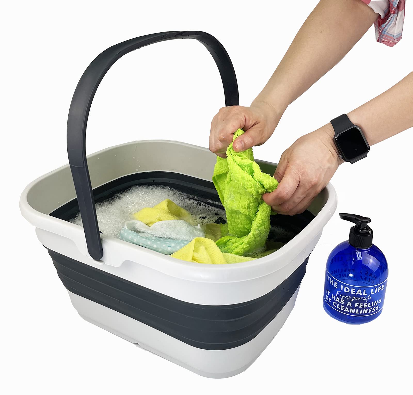 SAMMART Panier pliable de 13 L avec poignée – Panier de pique-nique d'extérieur portable – Sac de courses pliable – Conteneur de rangement peu encombrant (gris/gris ardoise (SH), 1)