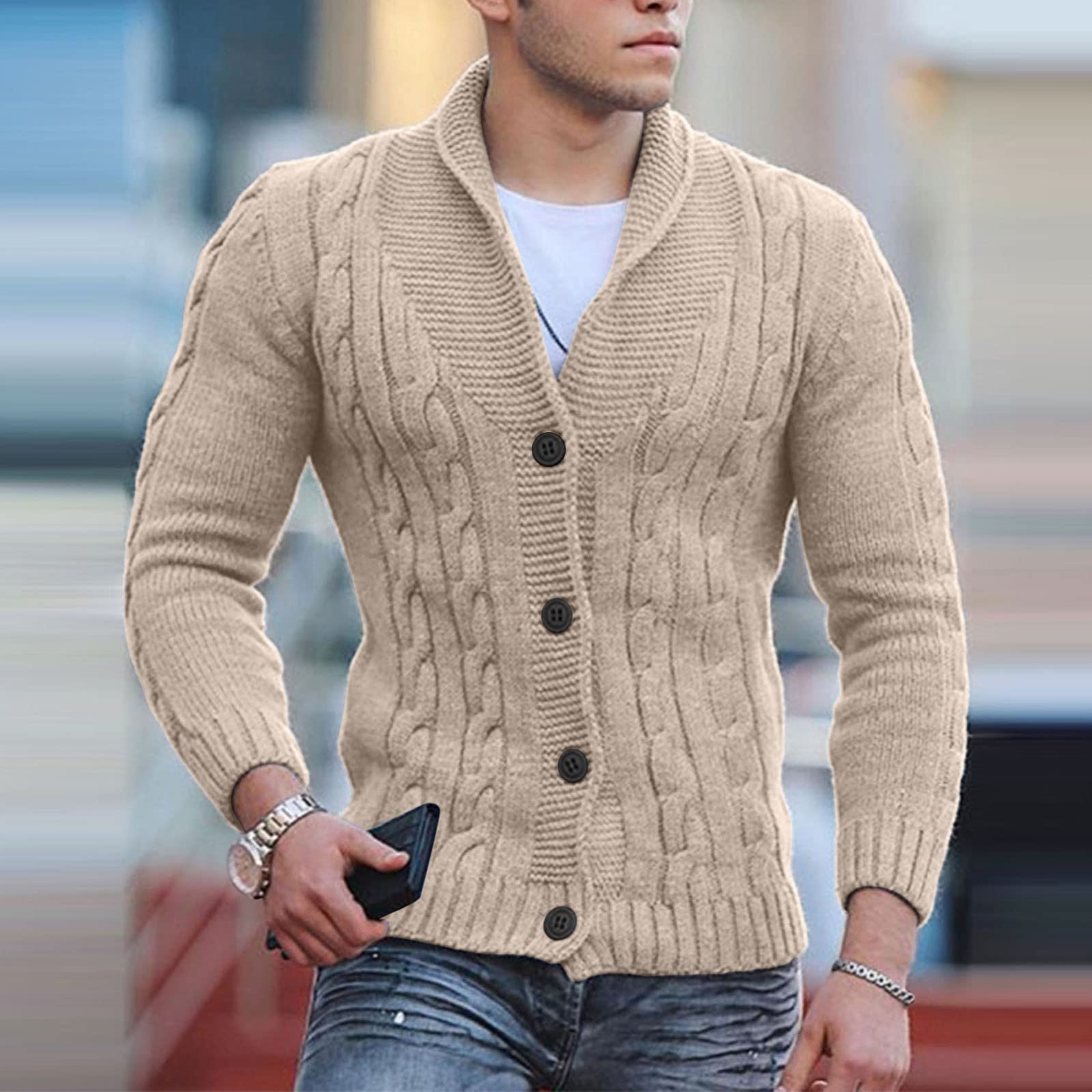 Cardigan da uomo lavorato a maglia maglione spesso con scollo a V Button Down in cotone maglieria slim fit cavo lavorato a maglia maglione in cotone con tasche maglieria capispalla