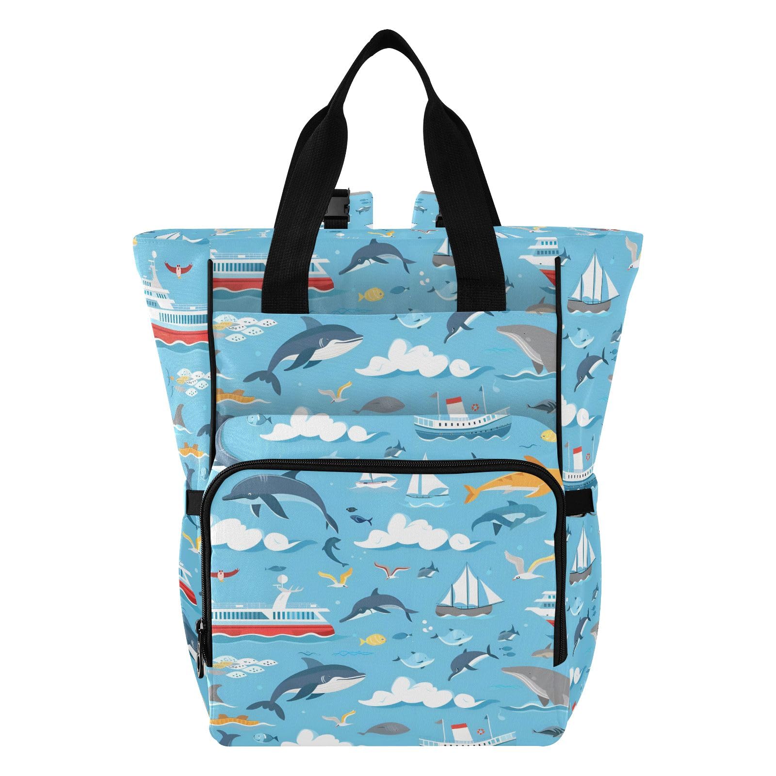 Mnsruu Beach Whale - Borsa per pannolini per bambini, zaino grande, impermeabile, da viaggio, per mamme e papà