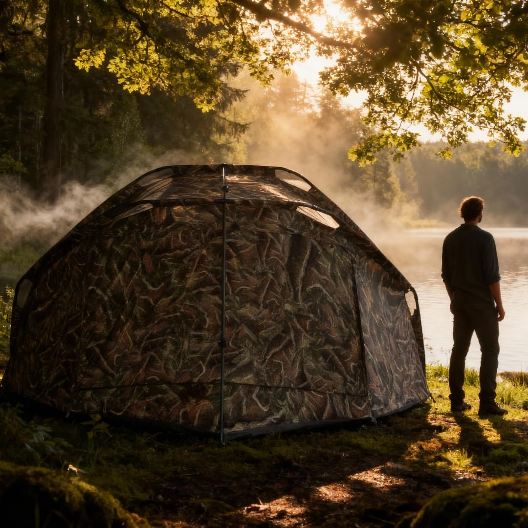 MK-Angelsport Fort Knox 2.0 Ghost Tienda de pesca para 3 – 4 personas, altura interior 1,9 m, ancho x profundidad x alto: 3,54 m x 3,75 m, tienda de campaña de pesca impermeable y estable, incluye