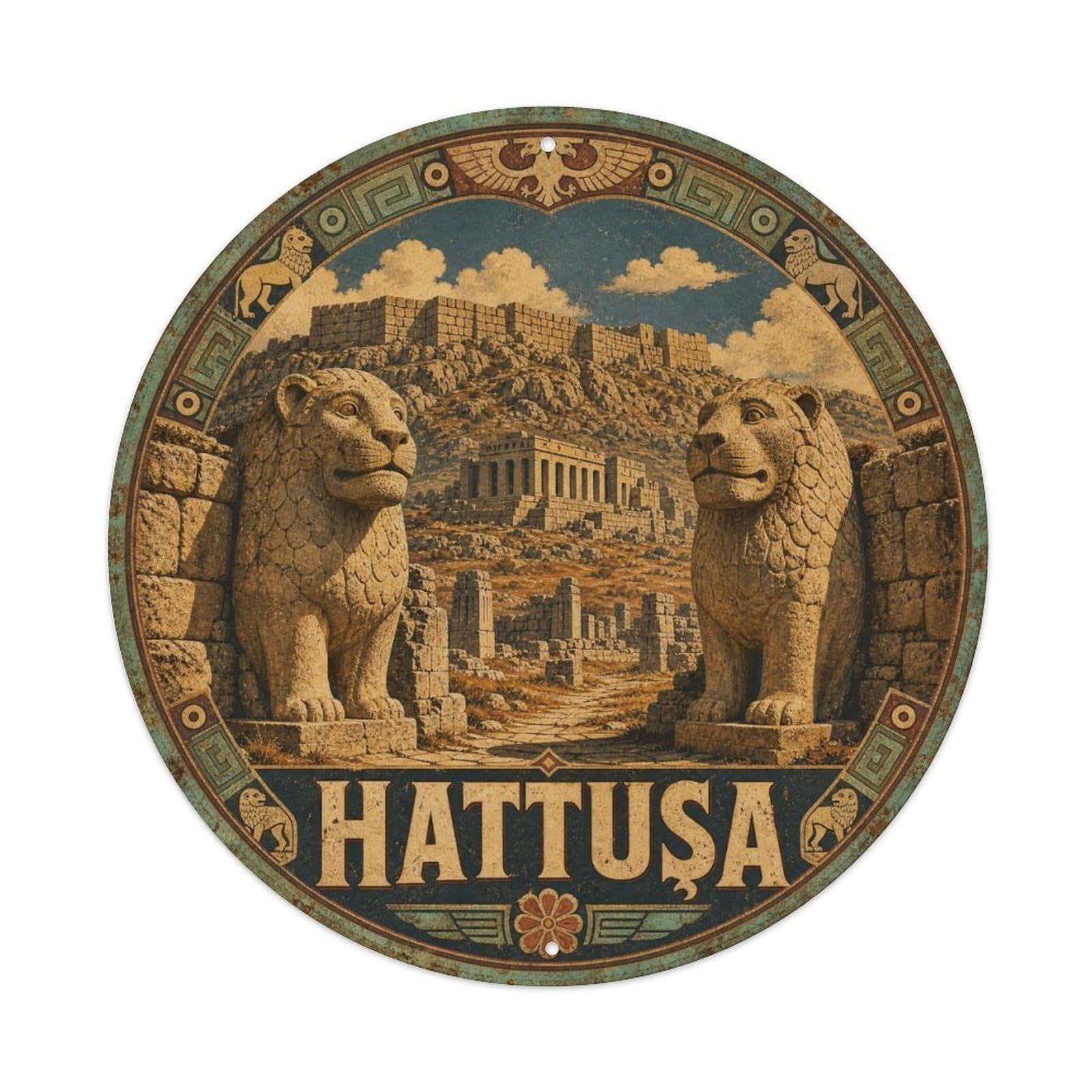Hattusa Lion Gate Ancient Turkey Rustic Vintage Metal Tin Sign