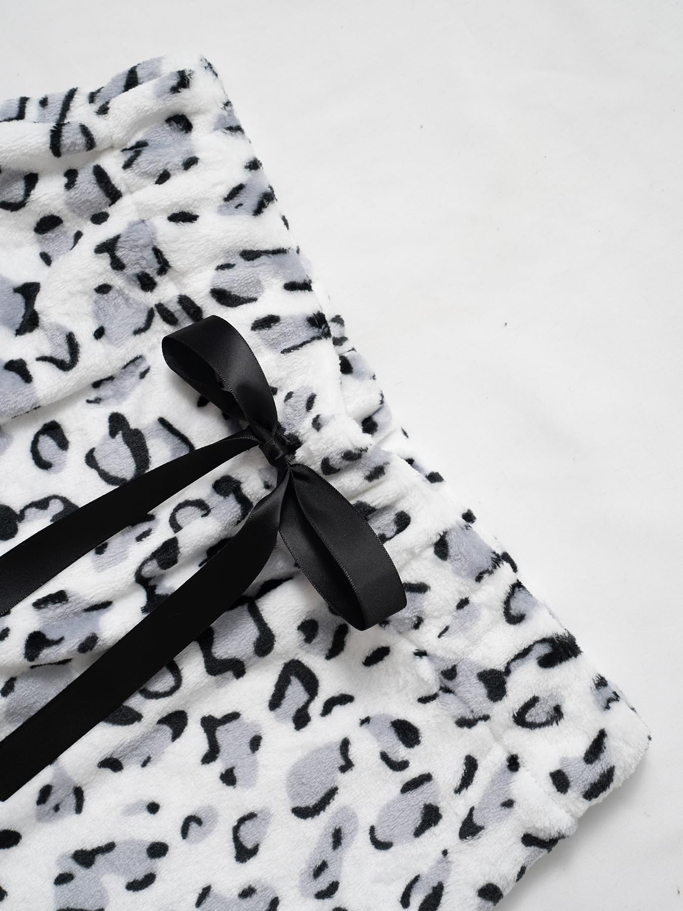 WINKEEY Mujer Pantalones de Pijama Largo Peludo Leopardo Pantalon Pijama Mujers Suaves Cómodas Partes de Abajo de Pijamas Otoño Invierno