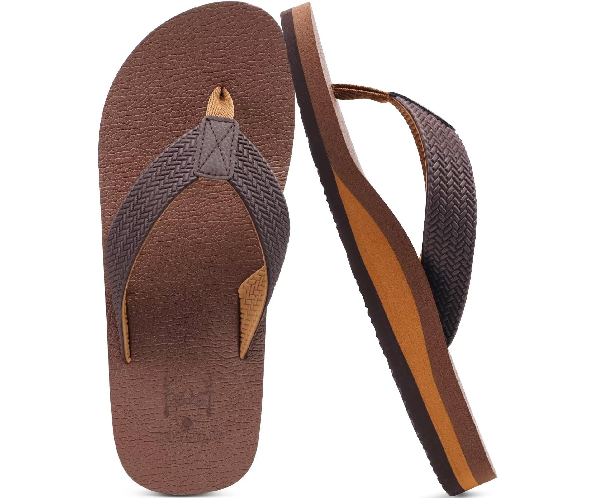 KuaiLu Men's Leather Flip Flops - Arch Support, Summer Beach Pool Shoes
