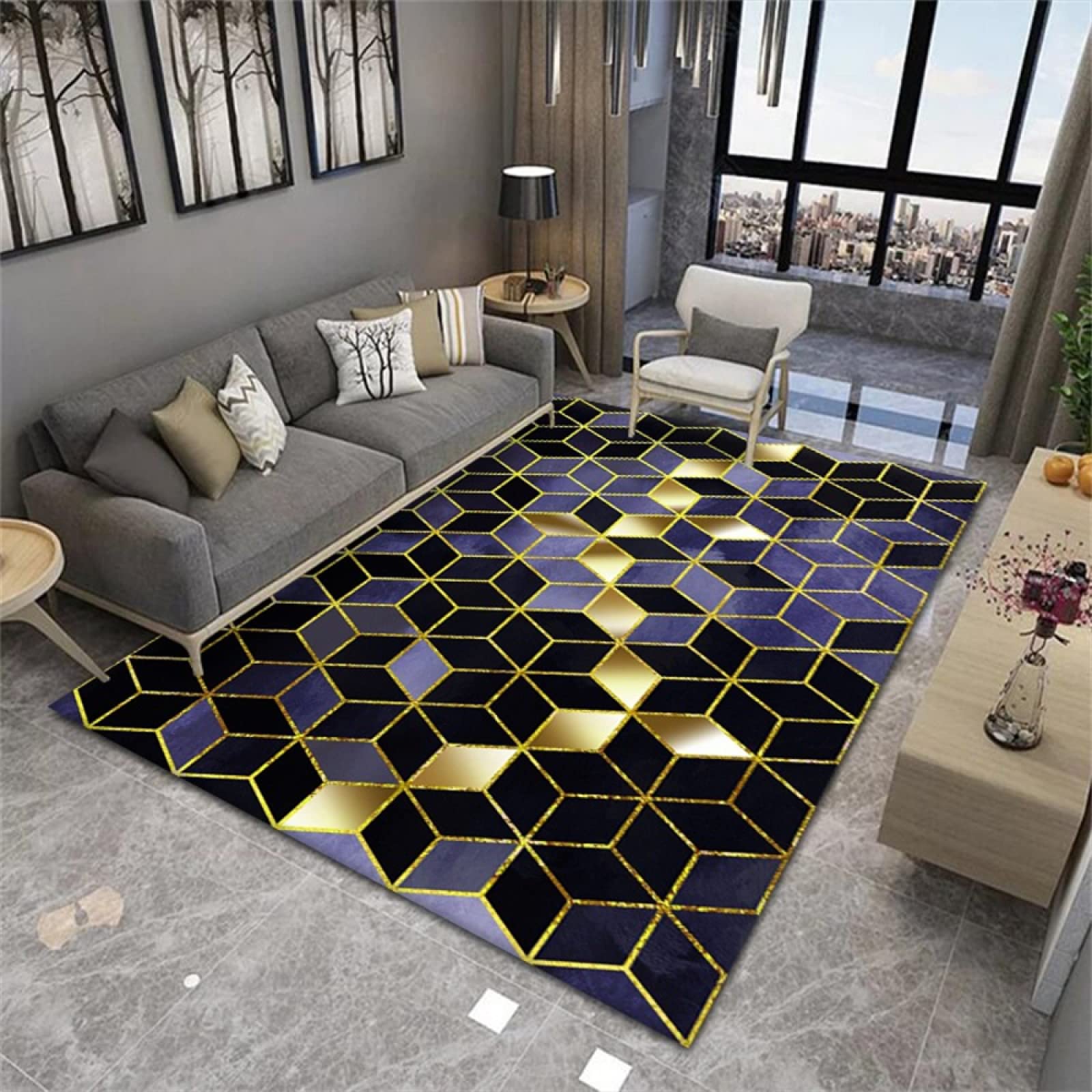 Tapis De Porte Tapis Carre Tapis de Chambre à Coucher de Conception géométrique Pourpre Noir Doux résistant à l'usure Lavable 60X120CM Tapis Enfant Chambre Fille
